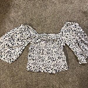 Angie Black and White Patterned Off-Shoulder Blouse